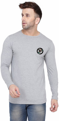 GEUM Printed Men Round Neck Silver T-Shirt