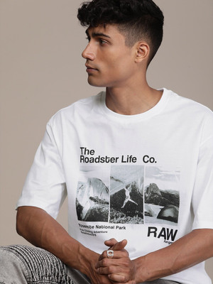Roadster Printed Men Round Neck White T-Shirt