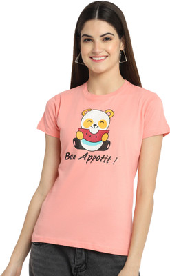 Fabflee Graphic Print Women Round Neck Pink T-Shirt