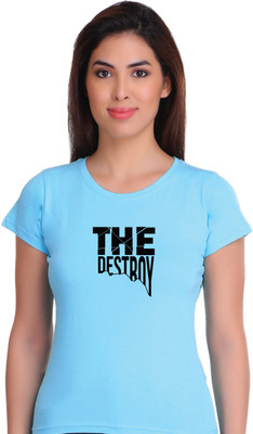 APEX Typography Women Round Neck Light Blue T-Shirt