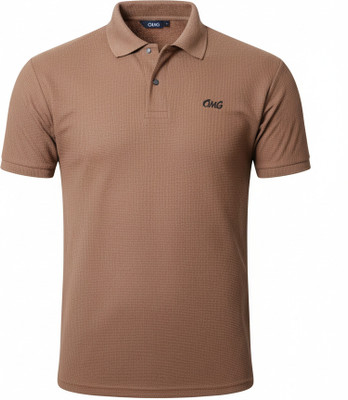 JIVI SHINE Embroidered Men Polo Neck Beige T-Shirt
