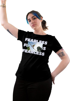 Fighterhero Printed Women Round Neck Black T-Shirt