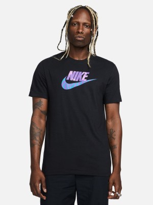 NIKE Printed Men Round Neck Black T-Shirt
