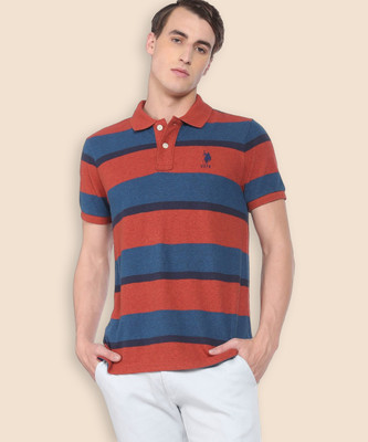 U.S. POLO ASSN. Striped Men Polo Neck Red T-Shirt