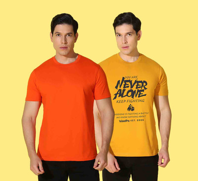 WOOSTRO Typography, Solid Men Round Neck Yellow, Orange T-Shirt