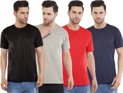 Six Abodes Solid Men Round Neck Black, Grey, Red, Blue T-Shirt