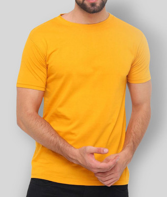 KNETLY Solid Men Round Neck Yellow T-Shirt