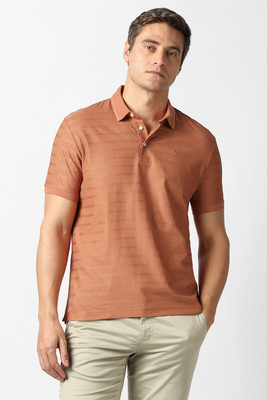 VAN HEUSEN Striped Men Polo Neck Pink T-Shirt