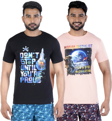 COLORS by Rupa Frontline Graphic Print Men Round Neck Black, Pink T-Shirt