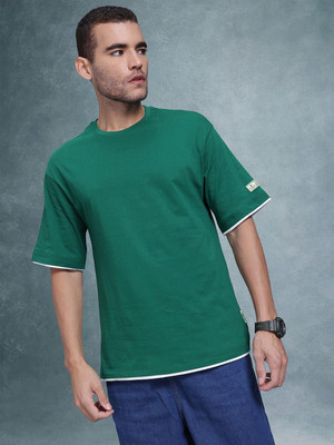 Roadster Solid Men Round Neck Green T-Shirt