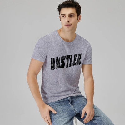 Tribal Slang Printed Men Round Neck Grey T-Shirt