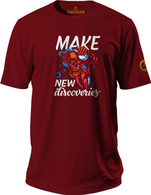 Enciger Printed Men Round Neck Maroon T-Shirt
