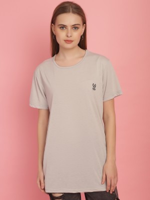 VIMAL JONNEY Solid Women Round Neck Grey T-Shirt