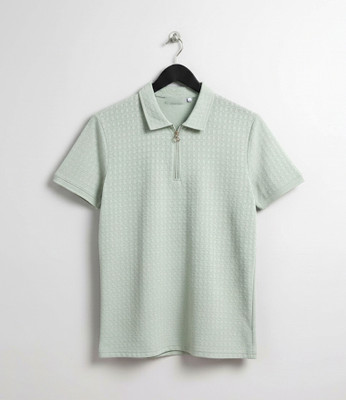 KEOTI Self Design Men Polo Neck Light Green T-Shirt