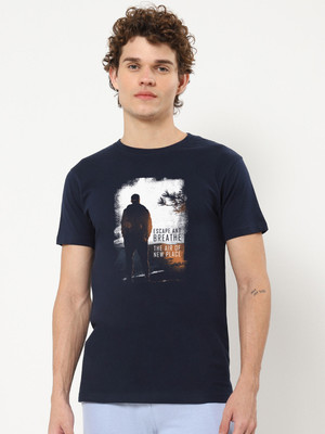 BEWAKOOF Printed Men Round Neck Blue T-Shirt