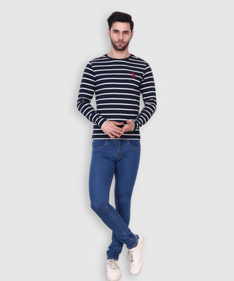 U.S. POLO ASSN. Striped Men Round Neck Dark Blue T-Shirt