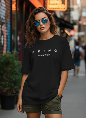 BEING WANTED Printed Women Round Neck Black T-Shirt