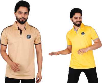 La Milano Printed Men Polo Neck Gold, Yellow T-Shirt