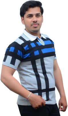 CottonAvenue Self Design Men Polo Neck Multicolor T-Shirt