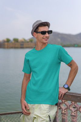 Incrroect Solid Men Round Neck Blue T-Shirt