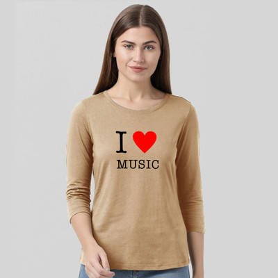Nilan Tees Wear Typography Women Round Neck Beige T-Shirt