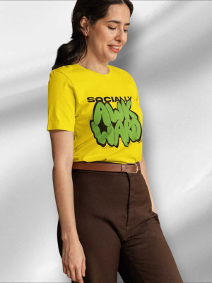PD CLORI Graphic Print Women Round Neck Yellow T-Shirt