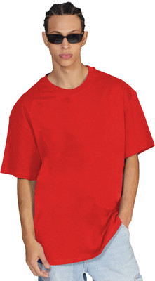 Leotude Solid Men Round Neck Red T-Shirt