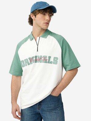 The Souled Store Printed Men Polo Neck White T-Shirt