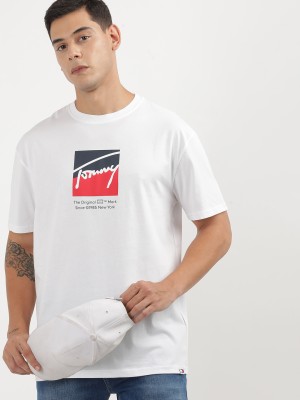 TOMMY HILFIGER Printed Men Round Neck White T-Shirt