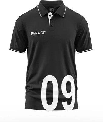 Warriorworld Solid, Printed Men Polo Neck Black T-Shirt