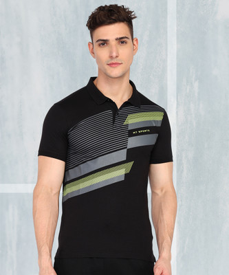 M7 By Metronaut Printed Men Polo Neck Black T-Shirt