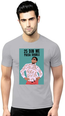 LV CARE Printed Men Round Neck Grey T-Shirt
