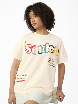 The Souled Store Typography Women Round Neck Yellow T-Shirt