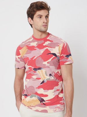 MUFTI Military Camouflage Men Crew Neck Pink T-Shirt