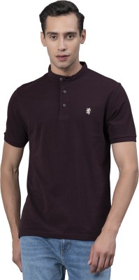 RED TAPE Solid Men Mandarin Collar Maroon T-Shirt