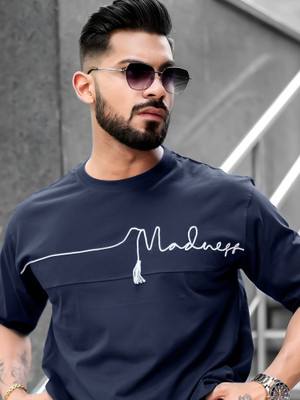 MANIAC Solid Men Round Neck Dark Blue T-Shirt