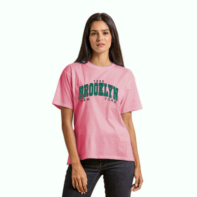HouseOfCommon Graphic Print Women Round Neck Pink T-Shirt