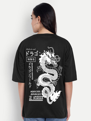 Manlino Graphic Print Women Round Neck Black T-Shirt