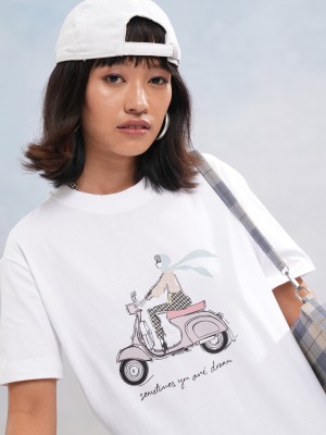 Tokyo Talkies Printed Women Round Neck White T-Shirt