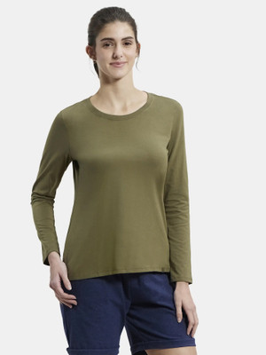 JOCKEY Solid Women Round Neck Green T-Shirt
