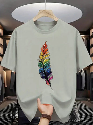 Twenty2Creation Printed Men Round Neck Grey T-Shirt