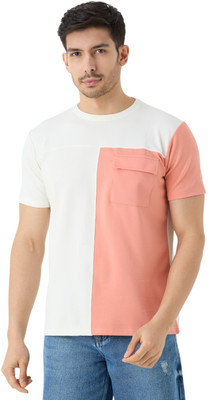 SUPER LOOPER Colorblock Men Round Neck Pink T-Shirt