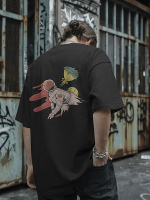 PS ENTERPRISES Graphic Print Men Round Neck Black T-Shirt