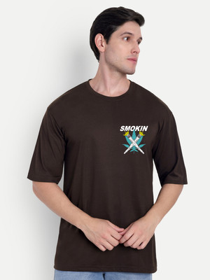 HouseOfCommon Printed Men Round Neck Brown T-Shirt