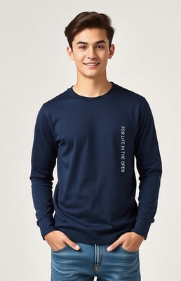 UrGear Printed Men Round Neck Navy Blue T-Shirt