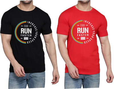 WOOSTRO Printed Men Round Neck Black, Red T-Shirt