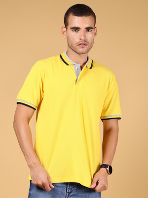 V-MART Solid Men Polo Neck Yellow T-Shirt