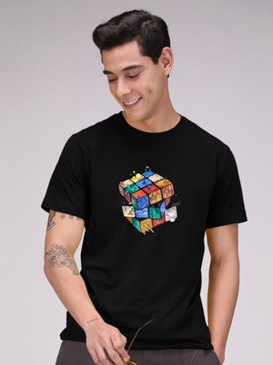 WOLDER Printed Men Round Neck Black T-Shirt