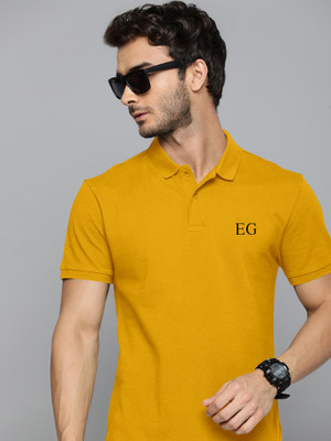THE EG STORE Solid Men Polo Neck Yellow T-Shirt