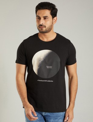 INDIAN TERRAIN Printed Men Crew Neck Black T-Shirt